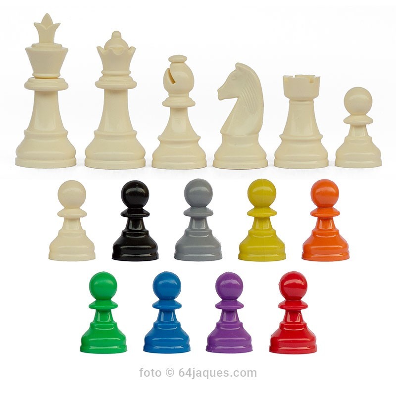 Piezas de ajedrez de plástico irrompibles de colores