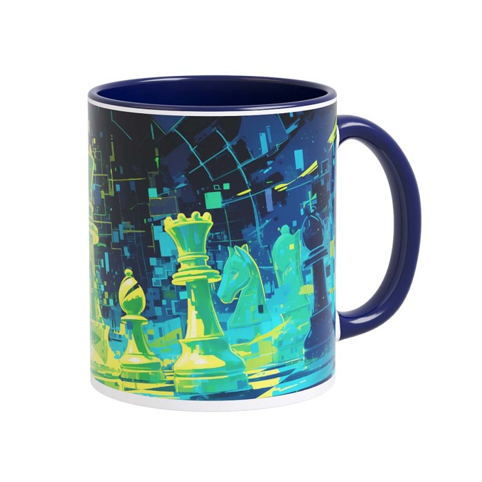 Taza diseño ajedrez 02 azul oscuro