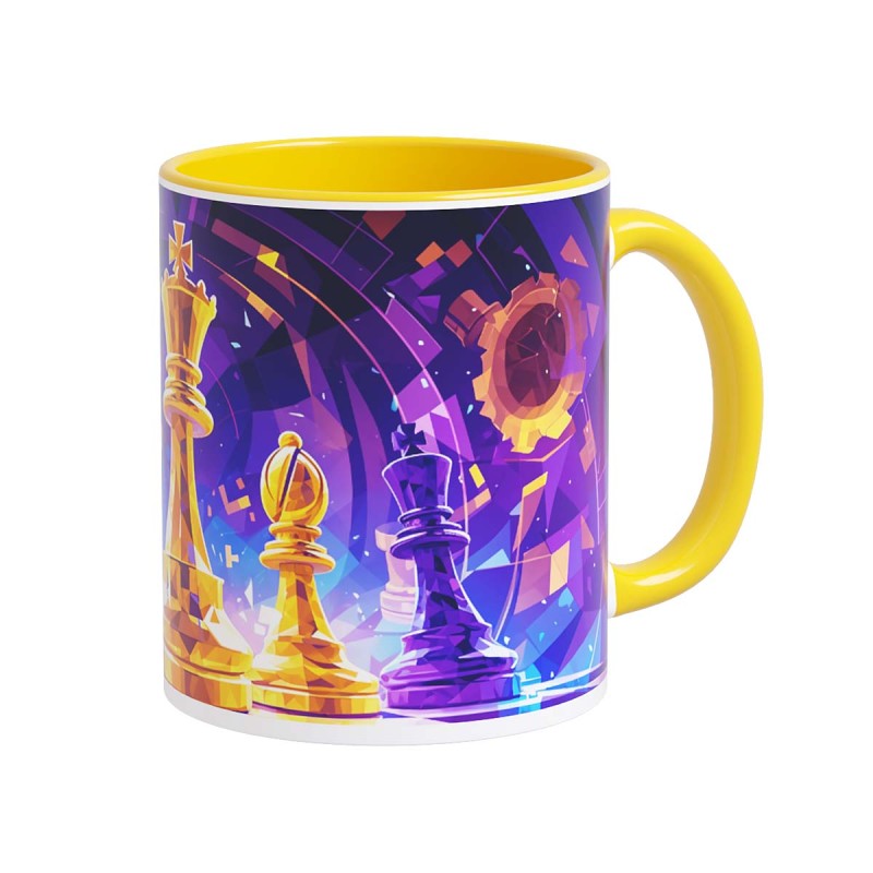 Taza diseño ajedrez 07 amarilla