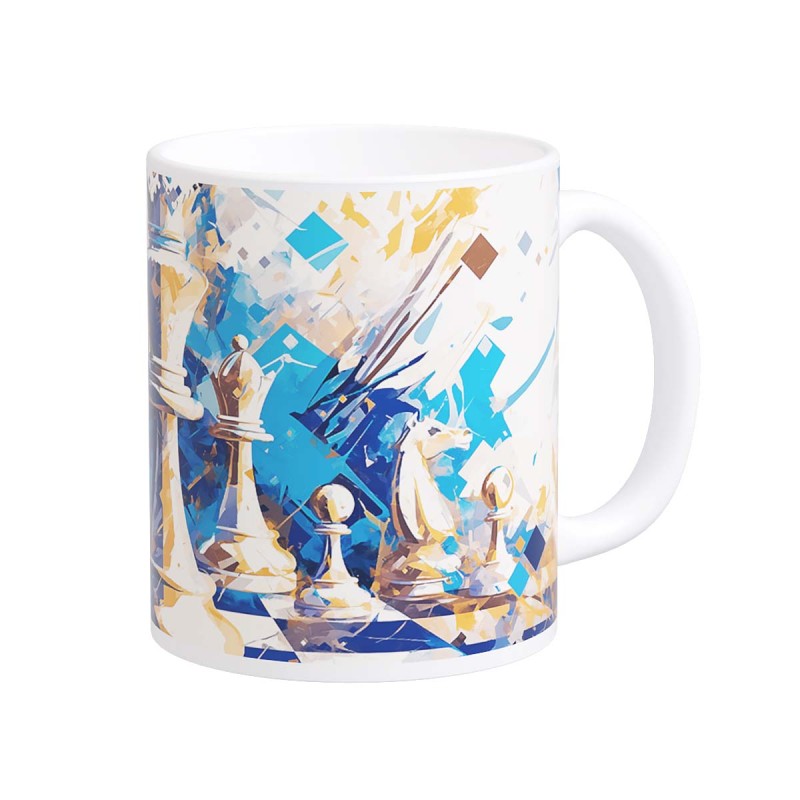 Taza diseño ajedrez 08 blanca