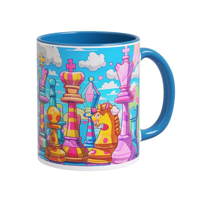 Taza diseño ajedrez 11 azul