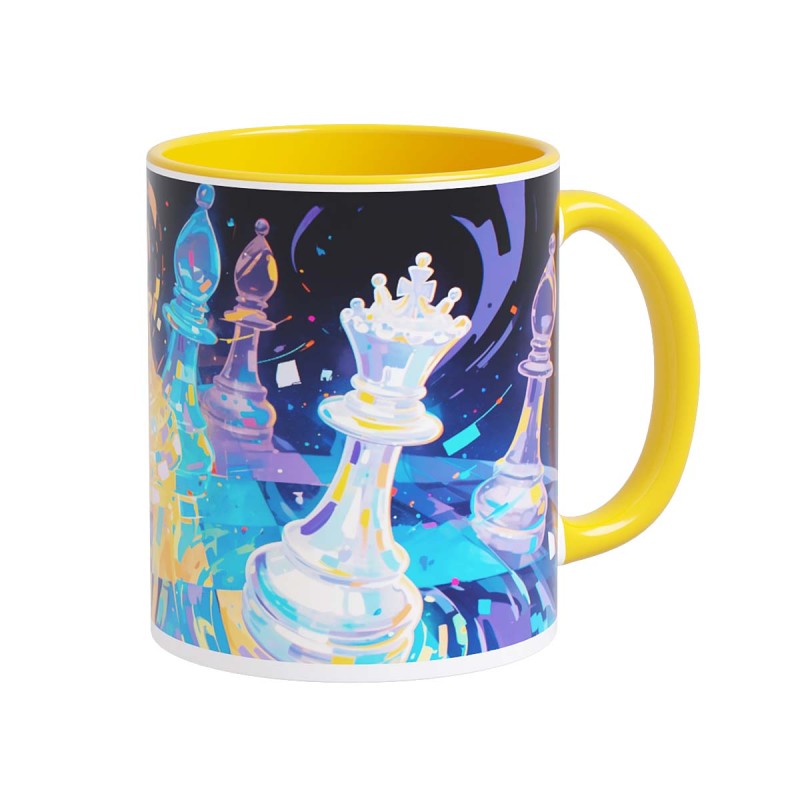 Taza diseño ajedrez 12 amarilla